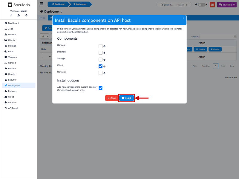 Tombol Install untuk menjalankan instalasi komponen Client