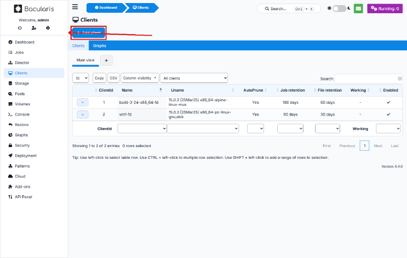 Tombol Add client pada menu Clients