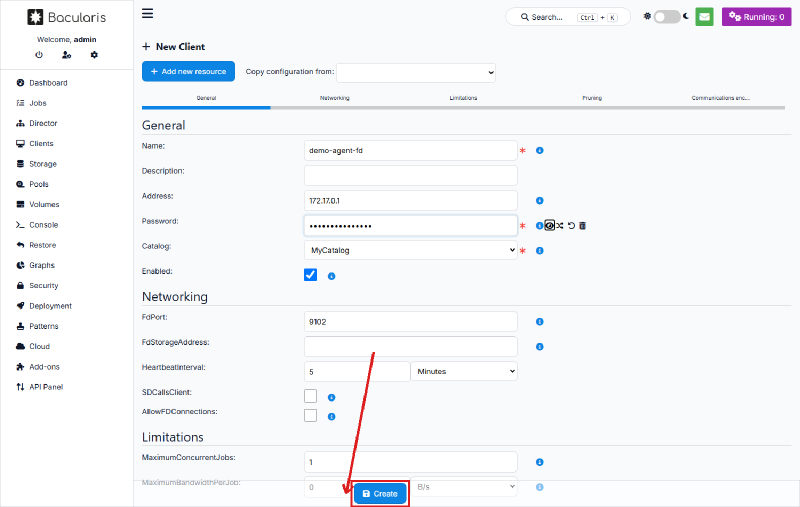 Tombol Create untuk menyimpan client