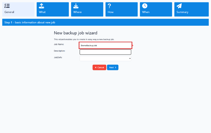 Kolom nama job pada langkah Basic information