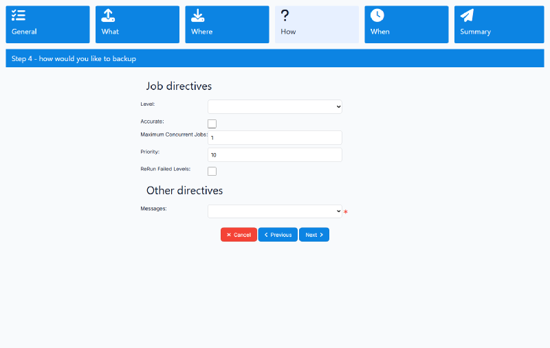 Langkah 4 wizard job backup, Job options