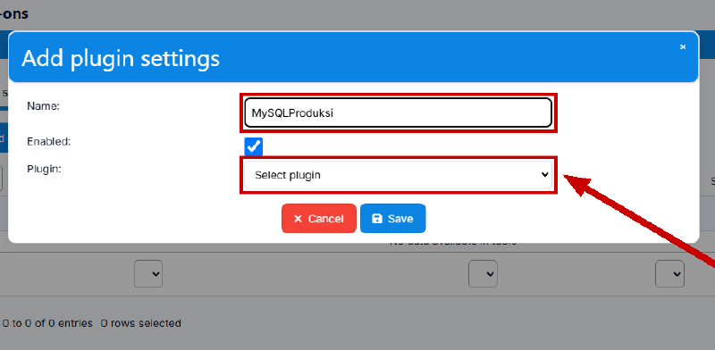 Pemilihan plugin MySQL database backup