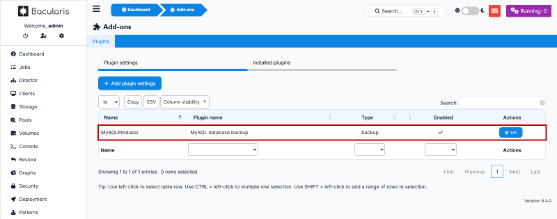 Konfigurasi plugin MySQL yang sudah tersimpan
