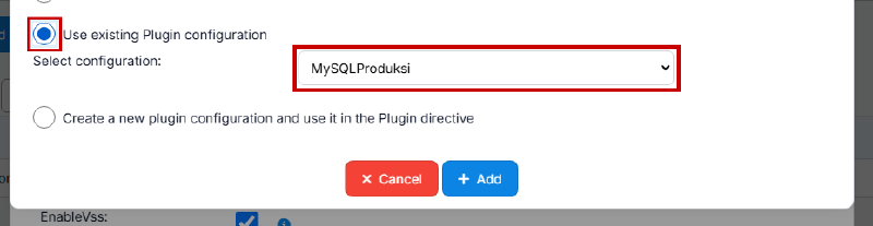 Pemilihan konfigurasi plugin yang sudah dibuat