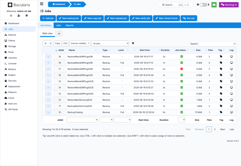 Job backup ke Cloud Storage terdaftar di daftar Jobs