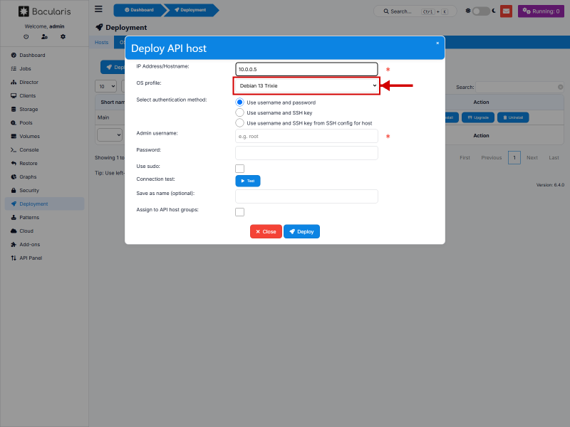 Pilihan OS profile pada form deployment